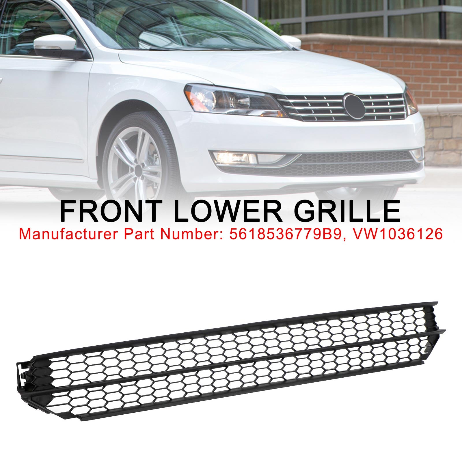 PALASER Vw Passat 12-15 Honeycomb Front Bumper Lower Black Grill 5618536779B9 VW1036126 - Image 7