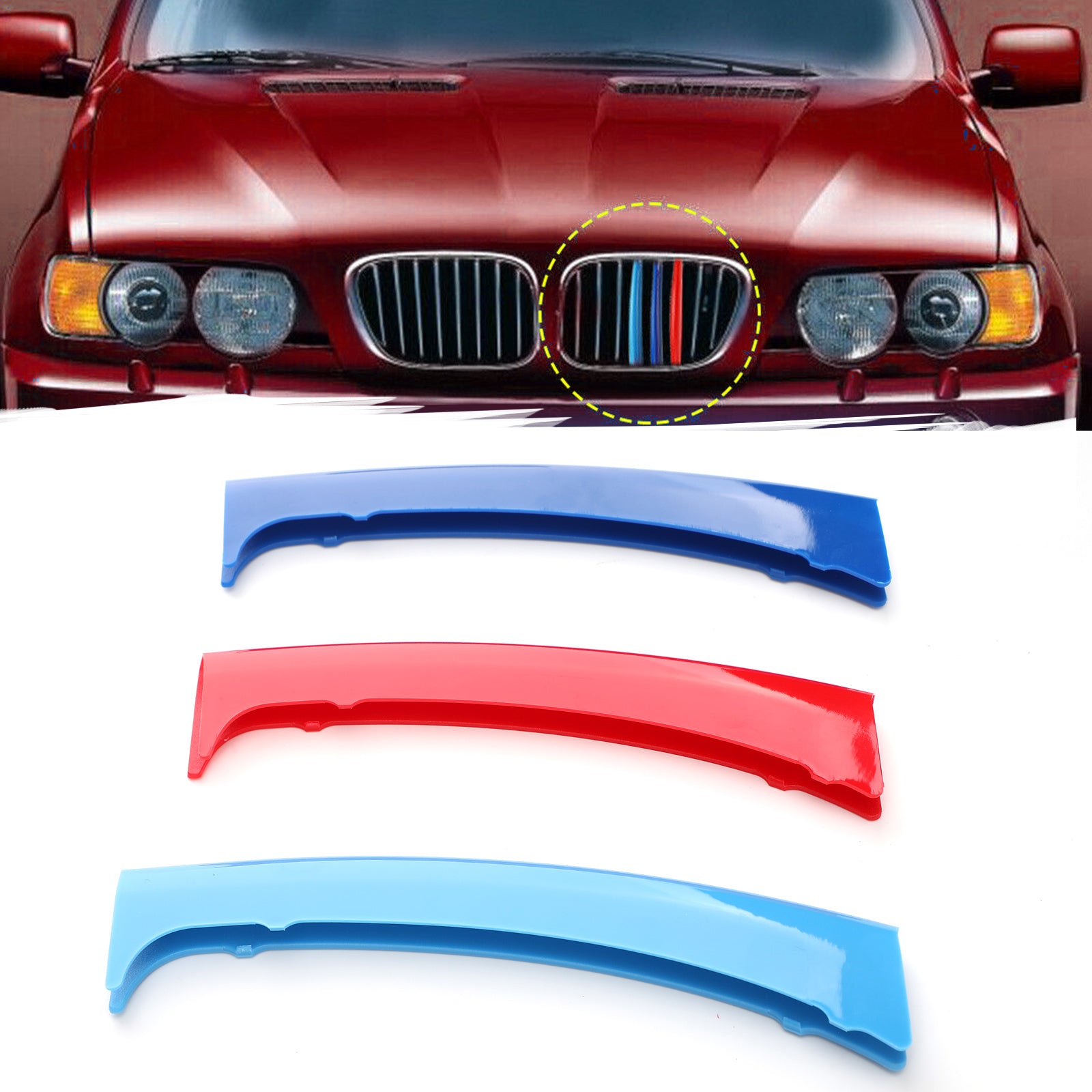 PALASER 1999-2003 BMW X5 E53 3PCS Front Grille Cover Insert Trim Clips Decal Trip - Image 2
