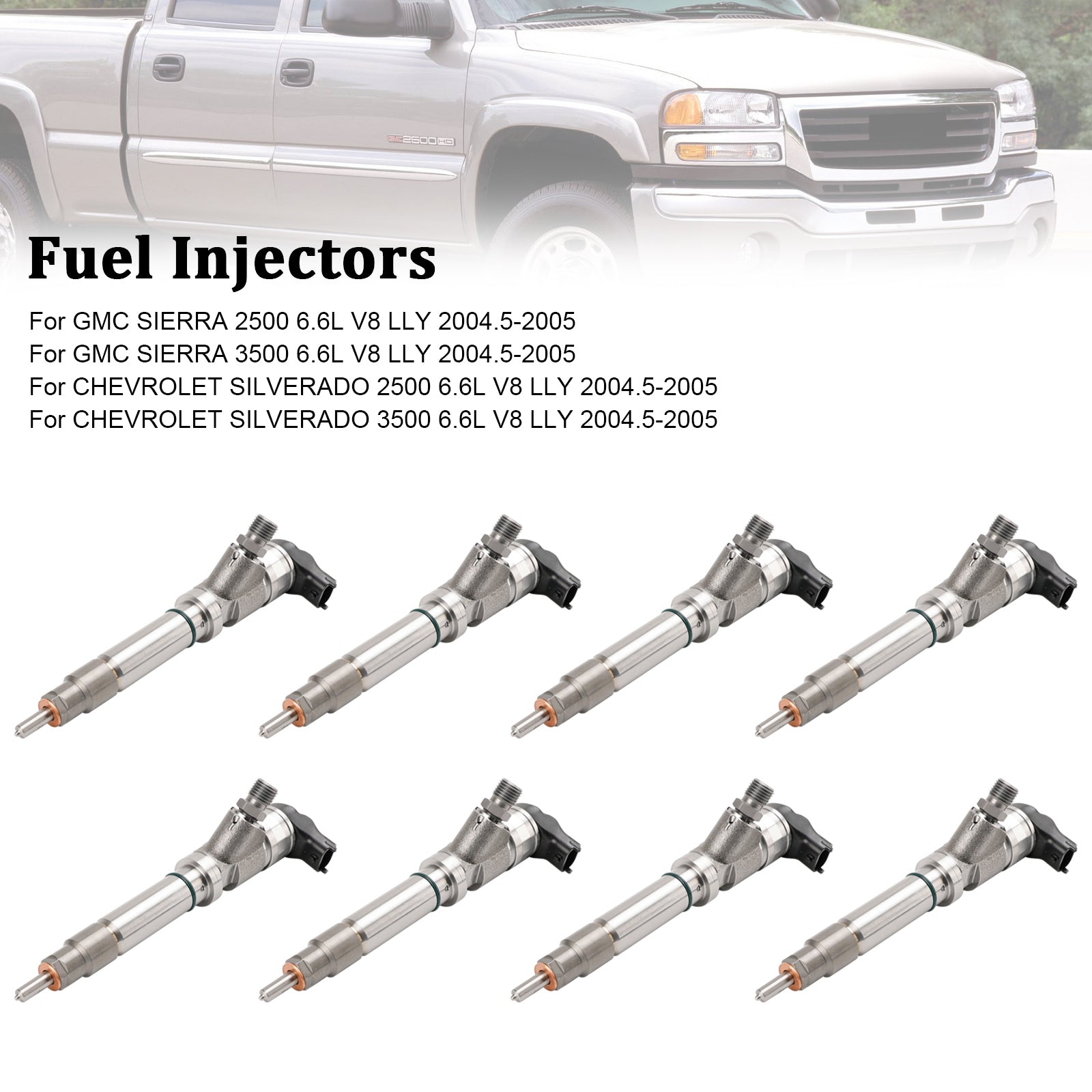 PALASER 2004.5-2005 GMC Sierra 2500/3500 6.6L V8 Lly 8PCS Fuel Injector 0986435504 97303657 0445120027 - Image 5