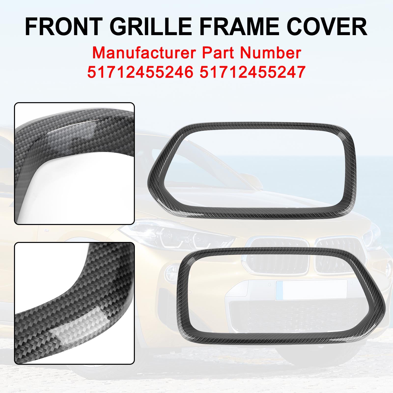 PALASER BMW X2 Series F39 2018-2021 Carbon Fiber Front Bumper Grill Frame Cover Trim - Image 3