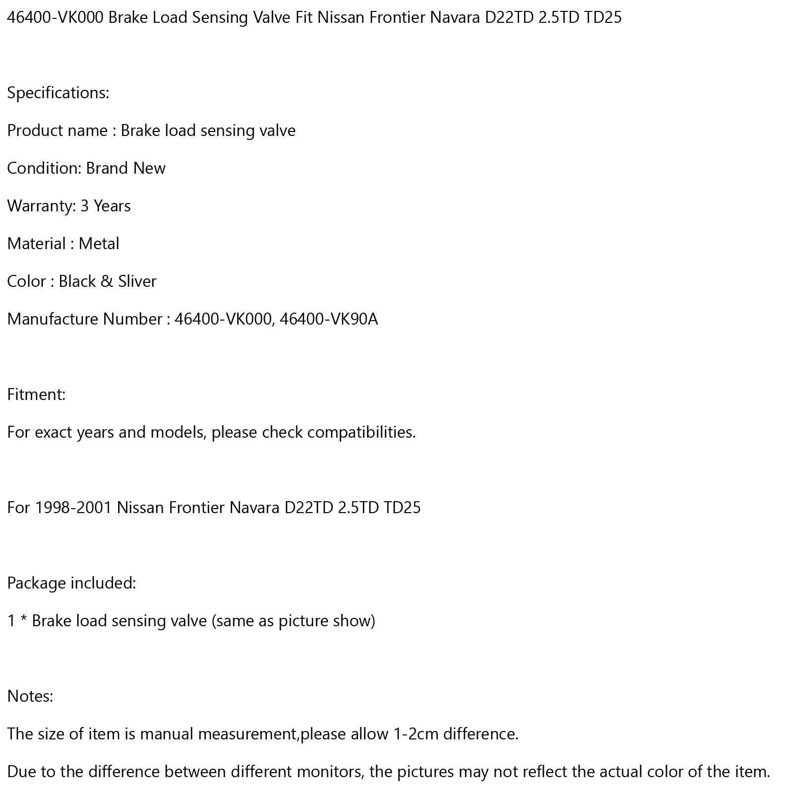 PALASER 46400-VK000 Brake Load Sensing Valve Fit Nissan Frontier Navara D22TD 2.5TD TD25 - Image 9