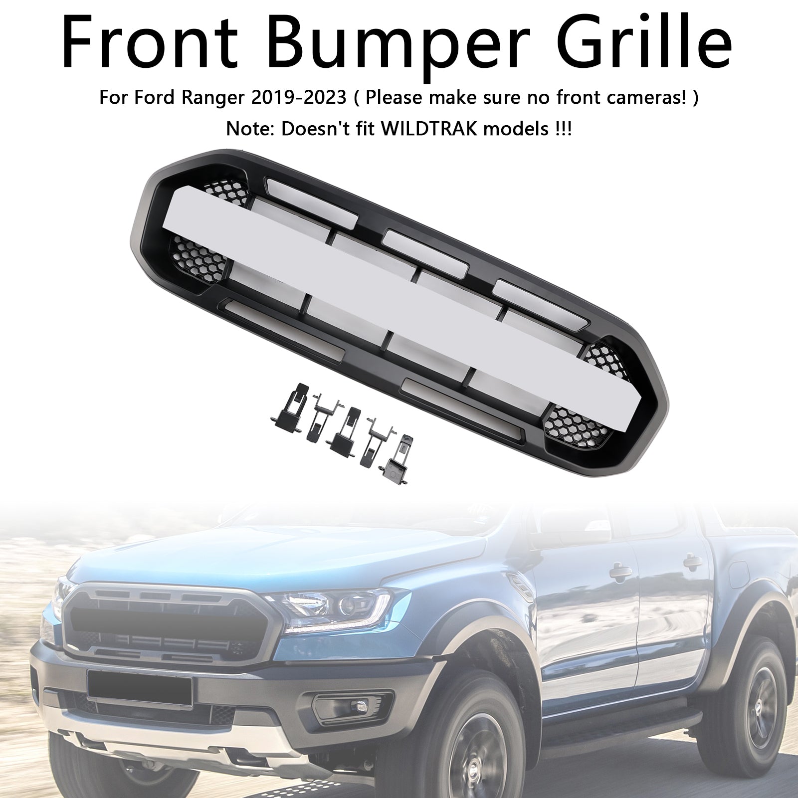 PALASER Ford Ranger 2019-2023 Raptor Style Front Bumper Grille Grill Black - Image 7