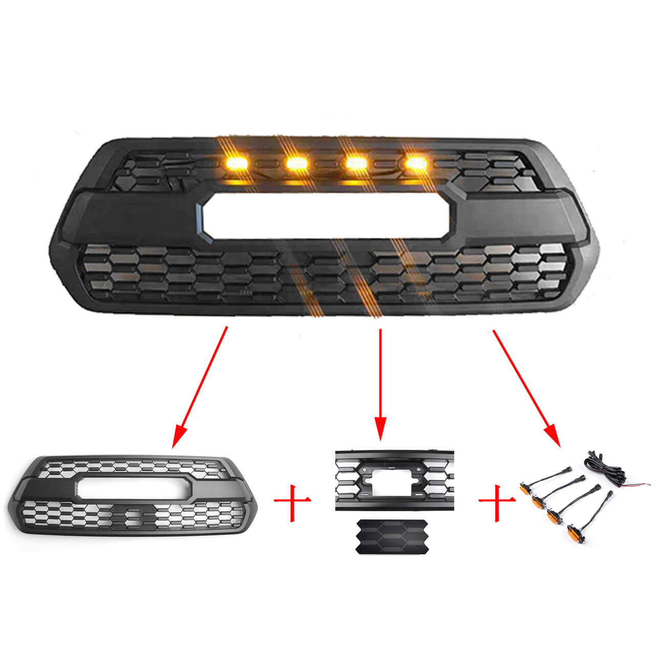 PALASER Trd Pro Grille + Acc Drcc Garnish Sensor Cover + LED Lights For Toyota Tacoma 2016-2023 - Image 2