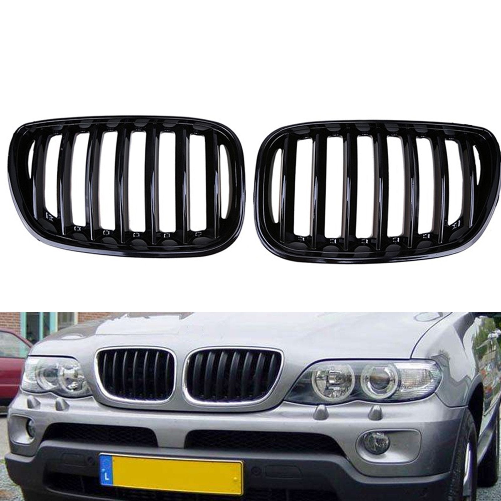 PALASER Gloss Black M-color Front Kidney Grill Grille Fit 2004-2006 BMW X5 E53 X Series