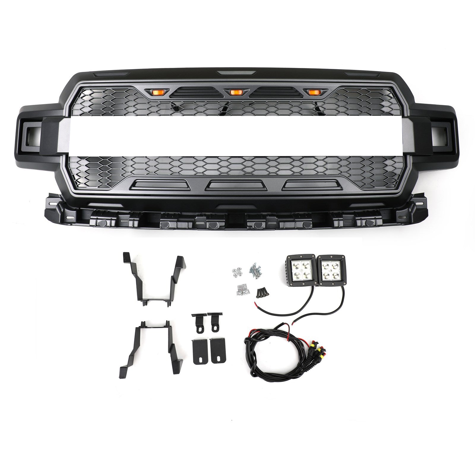 PALASER F150 2018-2020 Raptor Style Honeycomb Grill With Amber LED Grille Replacement Kit - Image 5